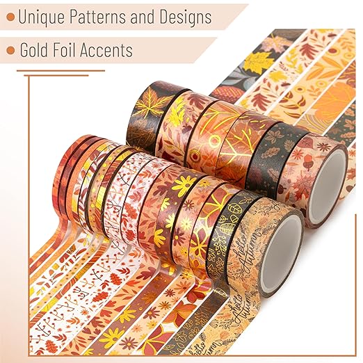 Mr. Pen- Washi Tape Set, 21 Rolls, Assorted Sizes, Autumn Leaves | 5.5 Yards/Roll, Washi Tape for Scrapbook, Arts, Crafts, Journals and Planners
