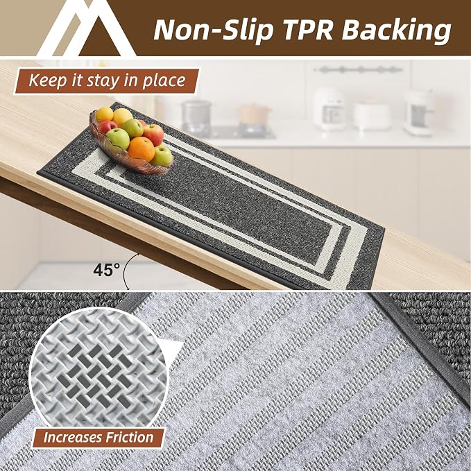 COSY HOMEER Kitchen Rugs Non-Slip 20x30/20x48 Inch Thick Polypropylene Standing Mat for Home Machine Washable, Black Frame