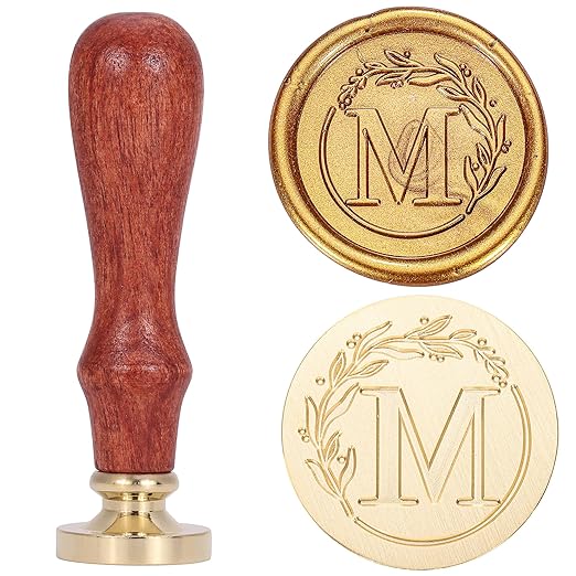 Yoption Letter Wax Seal Kit, Vintage Initial Alphabet M With Wreath Stamp and 120 Antique Gold Seal Beads