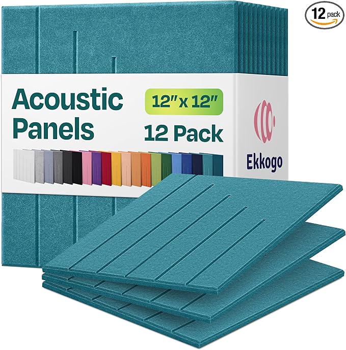 Acoustic Panels 12-Pack Soundproof Wall Panels 12"x12"x0.4" Decorative Sound Dampening for Your Home, Office, Studio, Bedroom & More with Unique LineWave Carving [Light Turquoise]