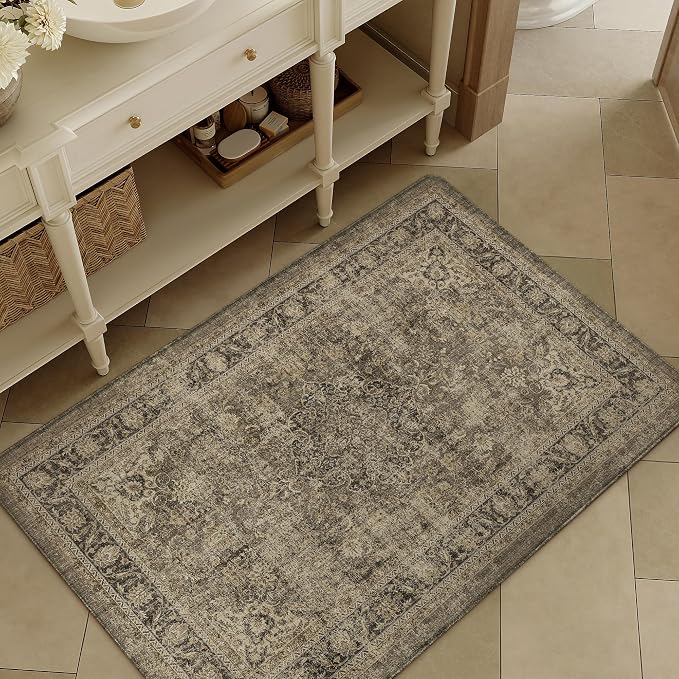 Vintage Kitchen Mats for Floor Anti Fatigue Waterproof Kitchen Rugs Sets of 2 Brown Cushioned Non-Slip Kitchen Mats Comfort Standing Mat for Sink Laundry Office 17.3"×47"+17.3"×30"