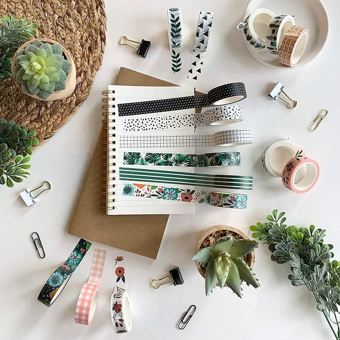 ZYNSHE Washi Tape Set of 16 Rolls of 15 mm Wide Cute Decorative Washi Tape for Journaling, Scrapbook, Washy Crafts, Bullet Journals, Planners, DIY Décor, Gift Wrapping, Craft Supplies (Meadow)