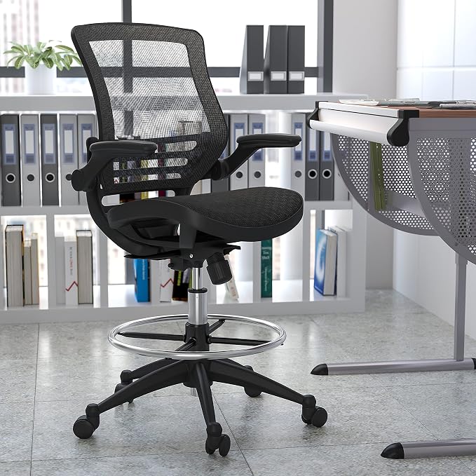Flash Furniture Waylon Mid-Back Swivel Office Chair with Adjustable Foot Ring and Seat Height, Ergonomic Executive Chair with Armrests, Black