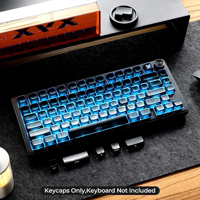 OHY XVX Lusterfly Jelly R2 MDA Profile Keycap Set,122-Key Side-Printed Translucent Double Shot Smoke Keycaps for MX Switches & ANSI Layout Mechanical Keyboards-Smoke