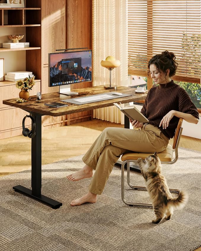 FLEXISPOT EN1 One-Piece Standing Desk, 48"x24" Seamless Desktop Electric Height Adjustable Desk for Home Office, Multi-Monitor Setups & Easy Assembly, Rustic (Black Frame)