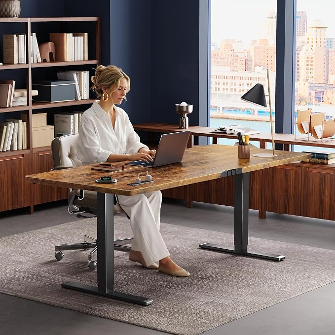 Huuger 71 X 30 Inch Electric Standing Desk with Power Outlets and USB-C Port, Height Adjustable Desk, Sit Stand Desk for Home Office, Computer Desk with 4 Presets, Stable Steel Frame, Rustic Brown