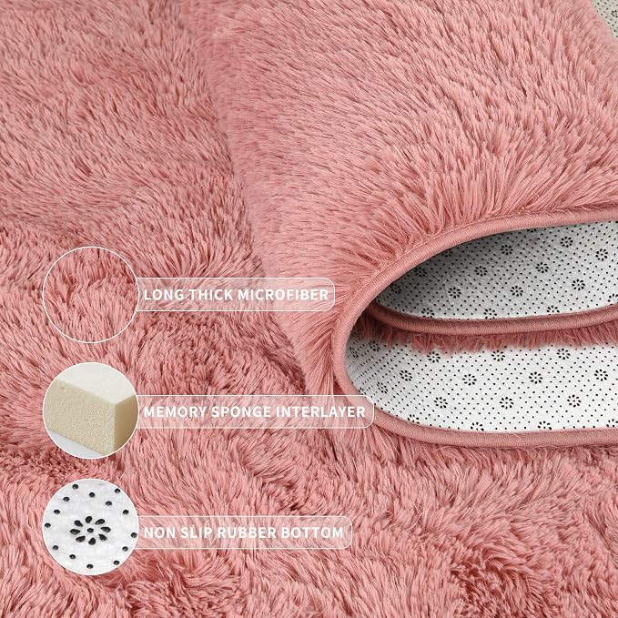 Tepook Blush Pink Area Rugs for Living Room Girls Bedroom, 4x6 Fluffy Shaggy Dusty Pink Rug for Kids Room Playroom, Plush Shag Non-Slip Carpet for Nursery Dorm Classroom, Cute Rose Beige Rug