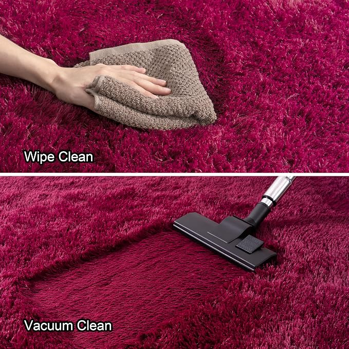 Awaytail 2x3 Rug - Non-Slip for Living Room - Height Pile 1.4" Plush Rug - Fluffy Throw Rugs Carpet for Bedroom - Burgundy