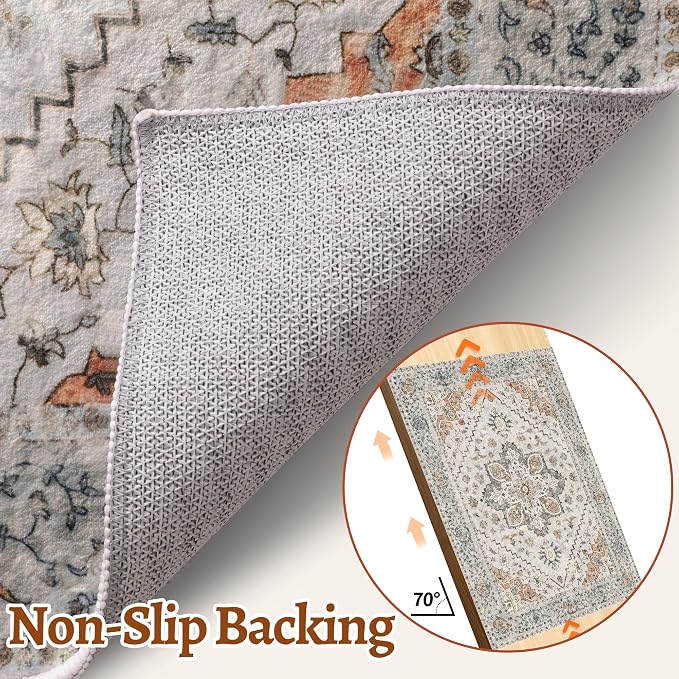 Kitchen Rug 2x4 Washable Rug for Entryway Vintage Non Slip Small Rugs Front Door Mat Indoor Entrance, Print Distressed Throw Rug Grey, Soft Low Pile Rugs Small Carpet for Entry Bedroom Bathroom