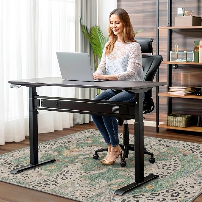 48"x72" Office Chair Mat for Hardwood Tile Floor, Under Desk Carpet Protector for Rolling Computer Chair Mat, Machine Washable Area Rug, Anti-Slip 1/5" Thick Low Pile Thin Floor Mat, Leopards Sage