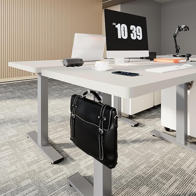 FLEXISPOT EN2 Standing Desk Frame with Clamp Power Strip and Cable Management Tray, Electric Sit Stand Desk Base with Memory Controller for Home and Office (Gray Frame Only)