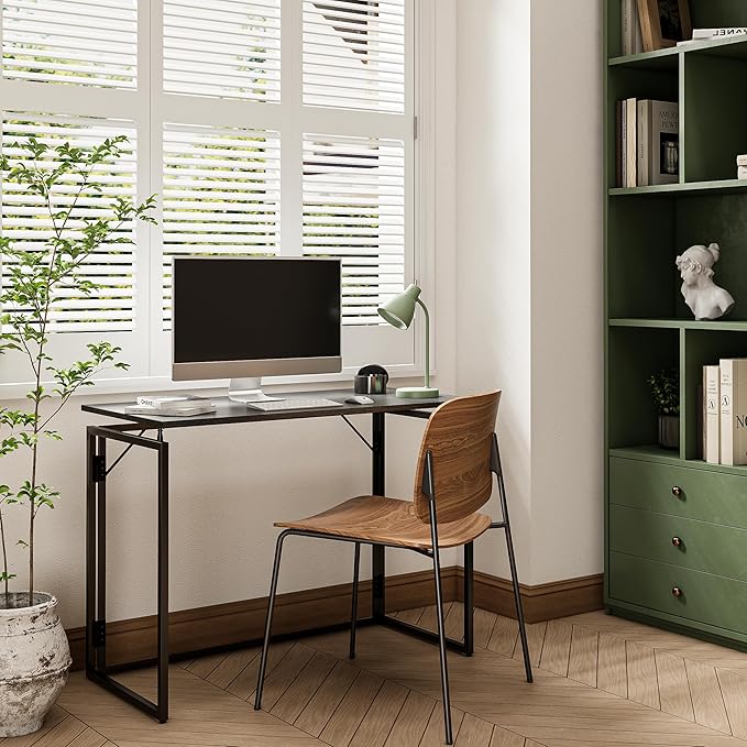 Folding Desk - 31.5" Wood Top Foldable Desk for Small Spaces | No Assembly Required Compact Desk for Home Office, Writing, and Study