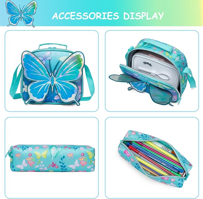 Meetbelify Backpacks for Girls School Bag Cute Girls Backpacks Ages 8-10 with Lunch Box Kids Bookbag Set Travel Backpack for Elementary Students Backpack to School Supplies