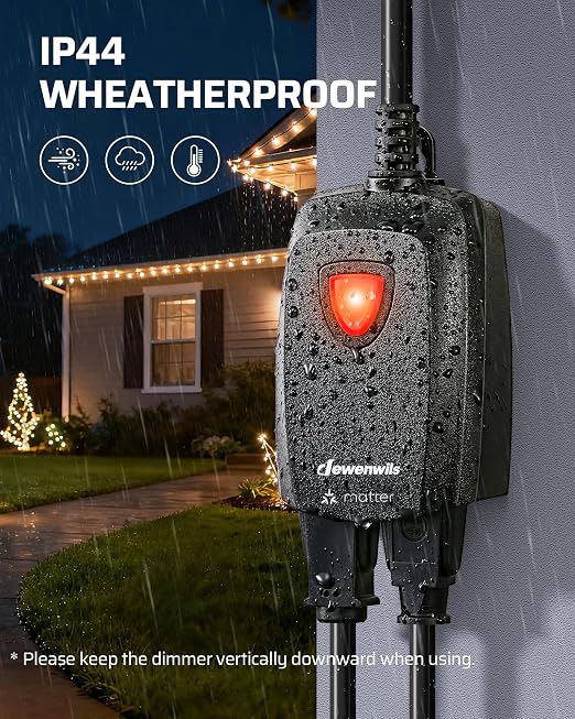 DEWENWILS Wi-Fi Matter Smart Dimmer Plug, Remote Control, 2 Grounded Outlets, Work with Alexa/Google Home, Support 200W Dimmable LED/400W Tungsten Bulbs, Outdoor Dimmer for String Lights, 2.4GHz Only