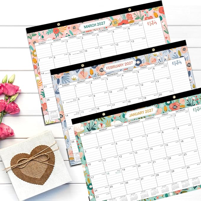 Coboll Desk Calendar 2026-2027 for Office & Home, Thick Paper, Jul 2026-Dec. 2027, Corner Protectors, Ruled Blocks, To-Do Notes, Monthly Desktop Desk/Wall Planner, Large Month View - Green, 12 x 17