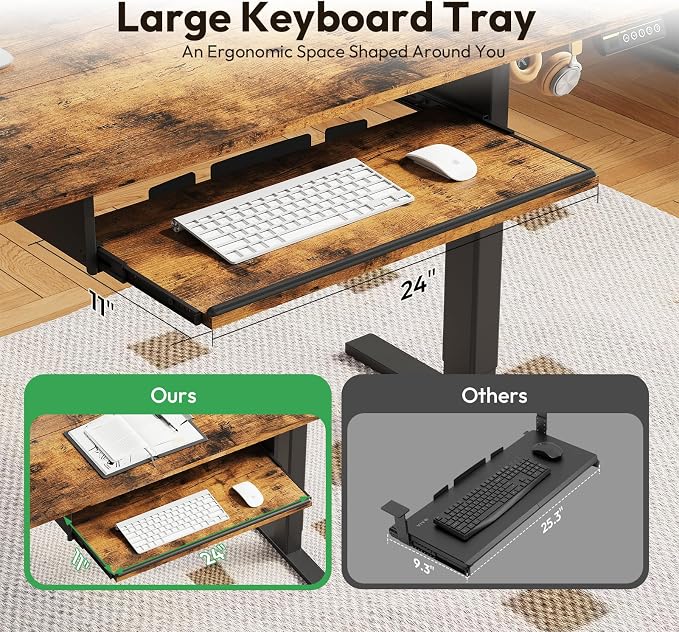 48 x 24 Inch Electric Standing Desk with Keyboard Tray, Brown | 3-Year Free Motor Replacement, 28.3-46.5 in Height, 3 Presets, 45 dB or Less, 154 lb Capacity, Keyboard Tray