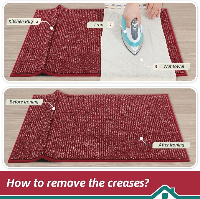 BEQHAUSE Kitchen Rugs 24"x36", Non-Slip Kitchen Mats for Floor, Super Absorbent and Stain Resistant Kitchen Rugs, Machine Washable Rugs for Kitchen, Hallway, Laundry & Sink, Red