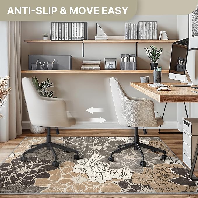 36"x60" Office Chair Mat for Hardwood Tile Floor, Under Desk Carpet Protector for Rolling Computer Chair Mat, Machine Washable Area Rug, Anti-Slip 1/5" Thick Low Pile Thin Vinyl Floor Mat, Grey Beige
