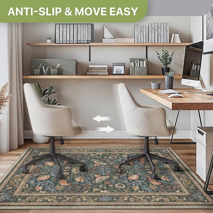 36"x60" Office Chair Mat for Hardwood Tile Floor, Under Desk Carpet Protector for Rolling Computer Chair Mat, Machine Washable Area Rug, Anti-Slip 1/5" Thick Low Pile Thin Vinyl Floor Mat, Dusty Teal