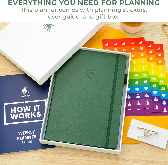 Clever Fox Planner Large – Undated Weekly & Monthly Planner for Productivity, Time Management & Goals – Organizer Journal – 7x10” (Forest Green)