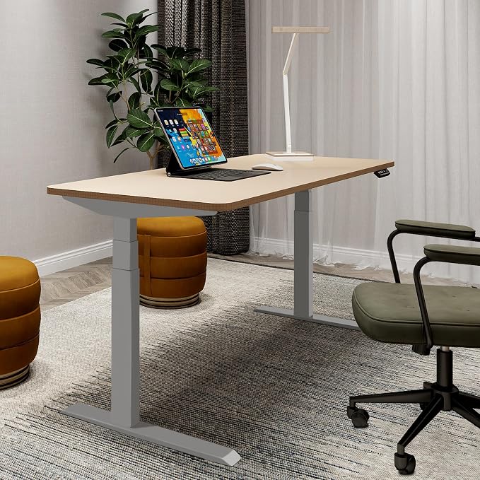 Fromann Dual Motor Standing Desk Frame 3 Stage Legs Electric Heavy Duty Sit Stand up Height Adjustable Desk Base for Home and Office (Grey)