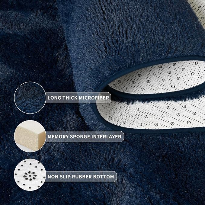 Tepook 5x8 Navy Blue Rugs for Living Room, Soft Fluffy Dark Blue Area Rug for Bedroom, Shaggy Plush Floor Carpet for Kids Girls Boys Room, Non-Slip Throw Carpets for Dorms Nursery Classroom Home Decor