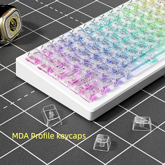 dagaladoo Clear keycaps,Transparent Keyboard keycaps,Jelly Key caps Set,Shine Through keycap，MDA Profile Keyboard caps for Mx Switches Mechanical Keyboard(White)