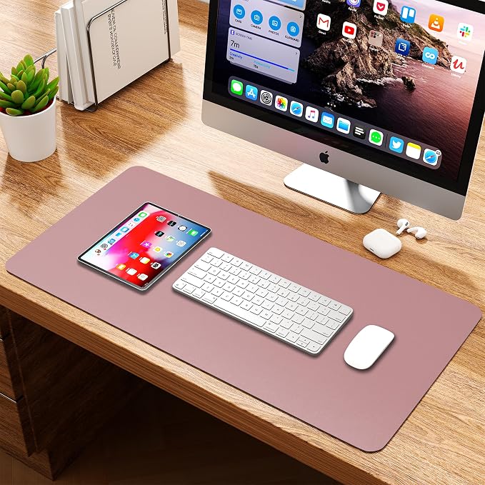 WAYBER Leather Desk Pad Protector, Waterproof Mouse Pad, PU Desk Mat, Office Desk Cover, Desk Writing Mat for Office/Home/Work/Cubicle (Purple/Pink) 35.5x17 in