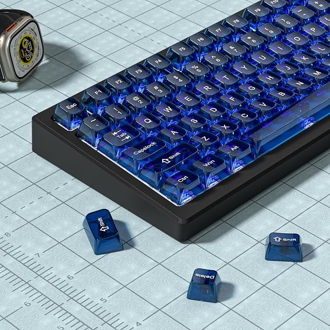 dagaladoo Clear keycaps,Transparent Keyboard keycaps,Jelly Key caps Set,Shine Through keycap，MDA Profile Keyboard caps for Mx Switches Mechanical Keyboard(Dark Blue)