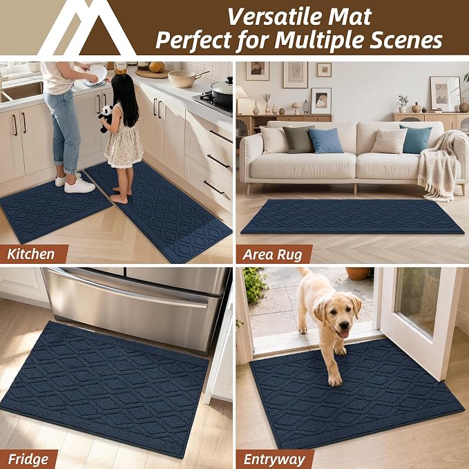 COSY HOMEER Kitchen Rugs 24"x35" Non-Slip Washable Kitchen Mats for Floor Polypropylene Absorbent Kitchen Floor Mat for Kitchen Sink Entryway,Navy Blue