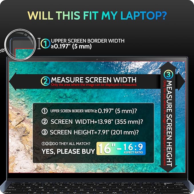 Magnetic Laptop Privacy Screen 16"&16.1" for 16:9 Computer Monitor, Removable Anti Glare Protector Blue Light Filter Shield Compatible with Lenovo Hp Dell Acer Asus Thinkpad Envy Xps