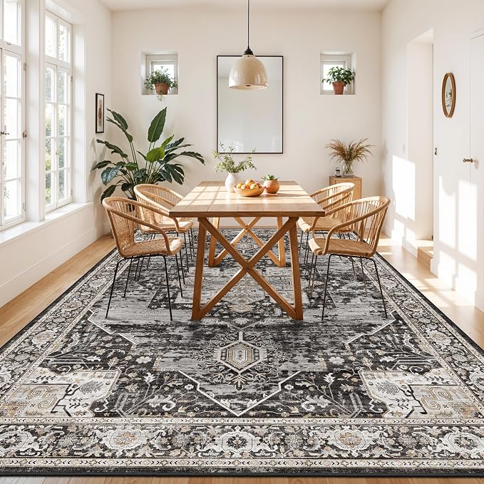 RUUGME 9x13 Area Rugs Washable, Boho Non-Slip Soft Carpets for Large Living Room/Bedroom/Dining Room High Traffic Stain Resistant and Easy Clean Rugs for Housholds&Pets Owners 9X13 Black