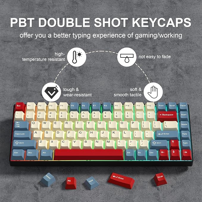 PBT Keycaps Set, Doubleshot 137 Key Caps,Cherry Profile Custom Keycap for 61/64/68/84/87/100/104/108 Mechanical Keyboard, Compatiability for 60 65 75 100 Percent Keyboads (White Blue Red)