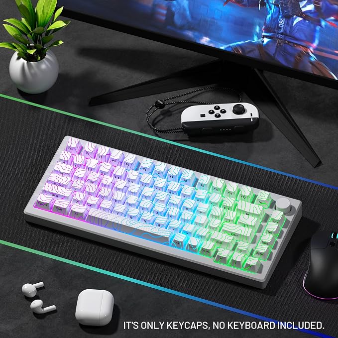 HITIME XVX Shine Through Keycaps with IMD Tech, Custom Keycaps 60 75 100 Percent, White Key Cap Set OEM Profile,118 Keys Side Printed for Mechanical Keyboard, Topographic