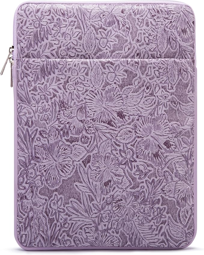 Kinmac 360° Protective Vertical Laptop Sleeve Case Cover Bag (Purple Flower PU, 12.5 inch-13.3 inch)