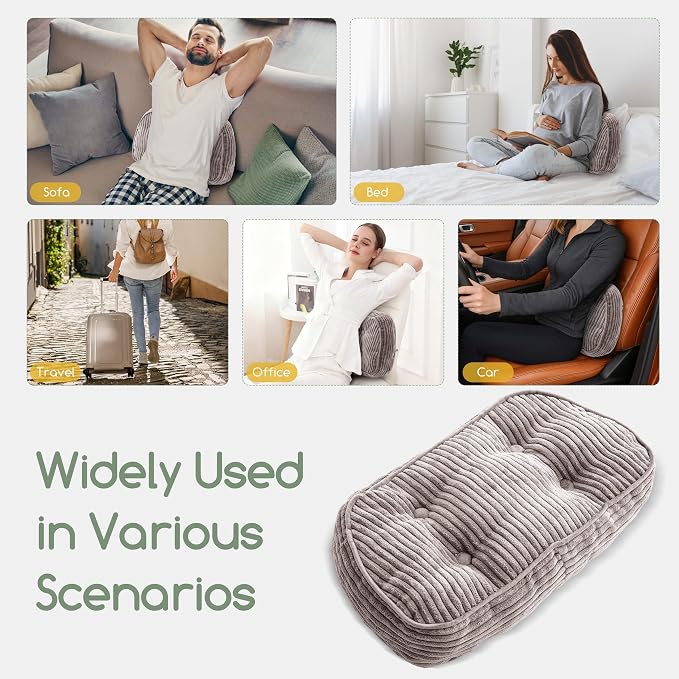 HIGOGOGO Lumbar Support Pillow for Recliner Chair/Accent Chair/Couch/Office Chair, Tufted Corduroy Back Support Cushion for Elderly, Recliner Cushions for Back Rest, Pain Relief, Reading, Grey