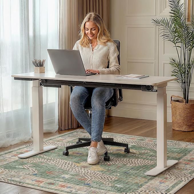 36"x60" Office Chair Mat for Hardwood Tile Floor, Under Desk Carpet Protector for Rolling Computer Chair Mat, Machine Washable Area Rug, Anti-Slip 1/5" Thick Low Pile Thin Floor Mat, Leopard Green