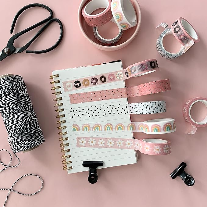 ZYNSHE Washi Tape Set of 12 Rolls of 15 mm Wide Cute Decorative Washi Tape for Journaling, Scrapbook, Washy Crafts, Bullet Journals, Planners, DIY Décor, Gift Wrapping, Craft Supplies (Retro)