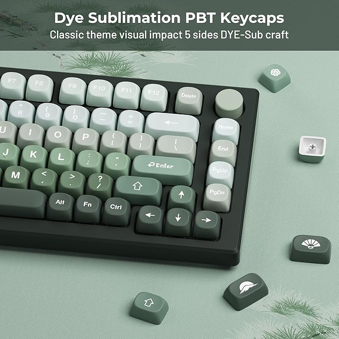 XVX Matcha Wagashi PBT Keycaps-MOA Keycap, Custom Keyboard Keycaps 60 65 75 100 Percent, 5 Side Dye Sublimation Keycap, 132 Keys Key caps Set for Cherry Gateron MX Switches Keyboards, Gradient Green