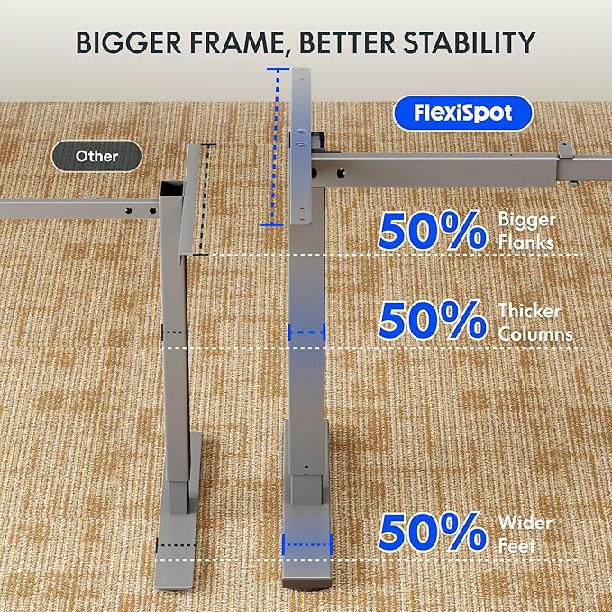 FLEXISPOT EN2 Standing Desk Frame with Clamp Power Strip and Cable Management Tray, Electric Sit Stand Desk Base with Memory Controller for Home and Office (Gray Frame Only)