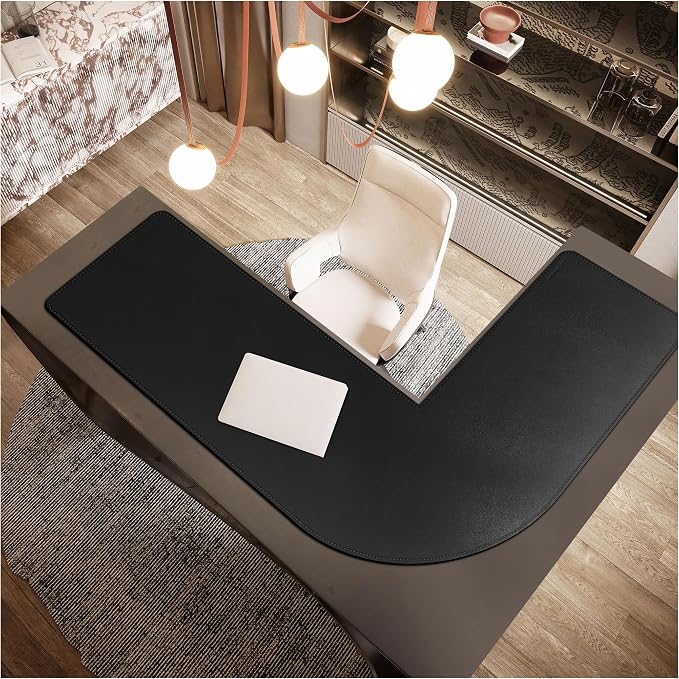 CENNBIE Large L-Shaped Leather Desk Pad (‎‎59" + 67") x19.6 - Home Office Accessories Corner Desk Mat (Black)