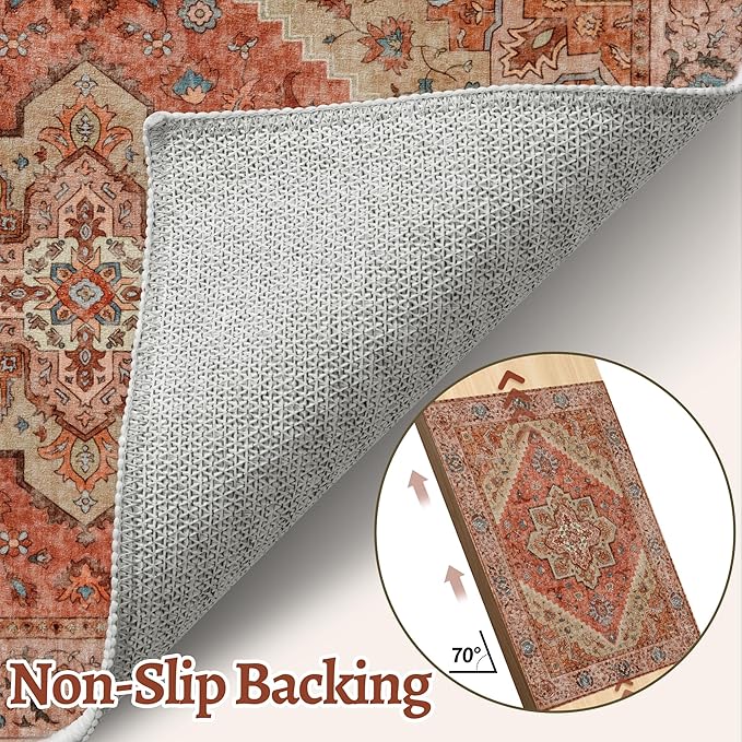 Tangsoo 2x5 Washable Runner Rug for Hallways, Non Slip Vintage Runner Rug, Boho Soft Low Pile Long Rug Runner, Print Oriental Carpet Runners for Kitchen Bedroom Entryway Bathroom Living Room