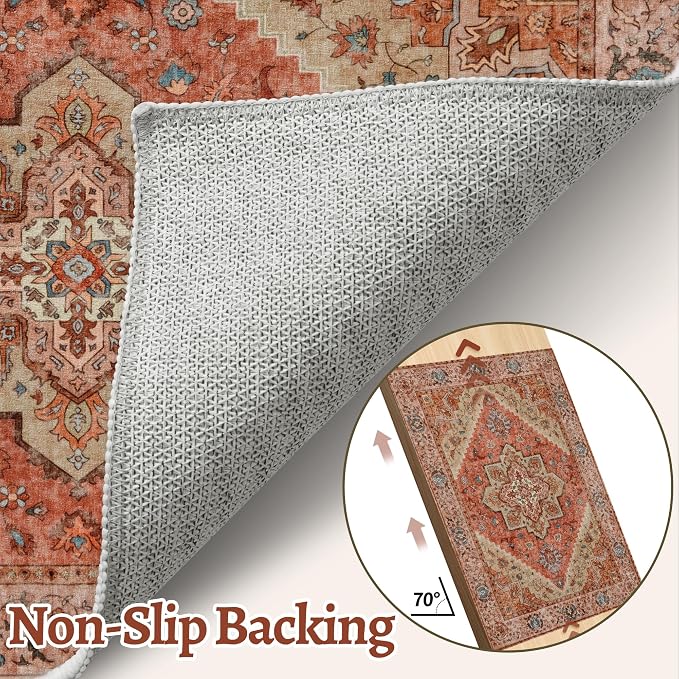 Tangsoo Vintage 2x3 Washable Rug for Entryway, Non Slip Small Indoor Front Door Rug, Print Distressed Door Mat Carpet, Soft Low Pile Rugs for Entrance Kitchen Bedroom Bathroom