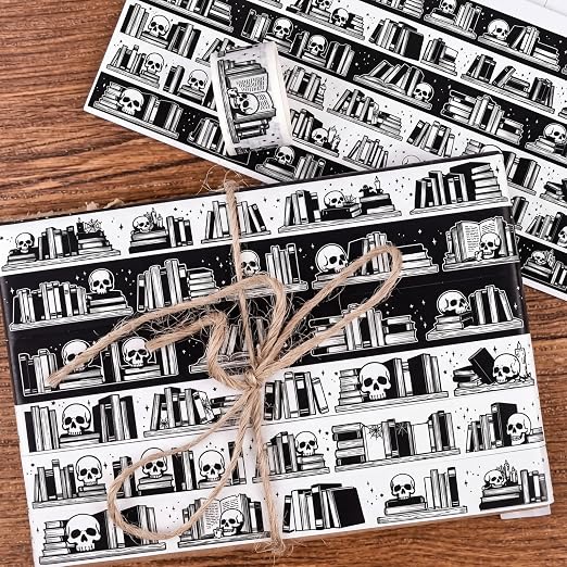 24 Rolls Gothic Book Shelf Washi Tape Set Per Roll, Skull & Book Pattern Decorative Tape Easy Hand Tear for DIY Crafts, Scrapbooking, Journaling, Gift Wrapping Study Planner Decoration