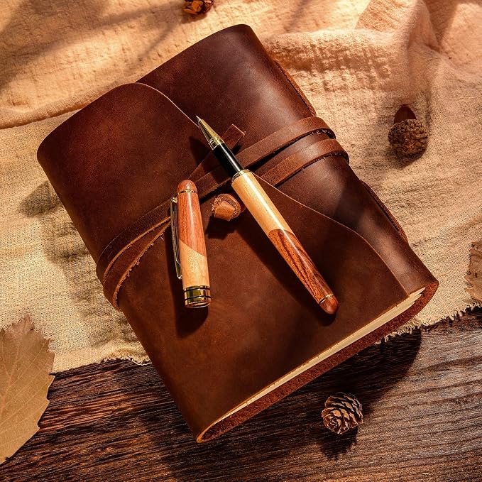 Renawe Best Wooden Gel Pen Gift Set with Handmade Rollerball Designer Pen Holder Box and Refills, Business Ballpoint Pen with Fancy Journaling Pen Display Case