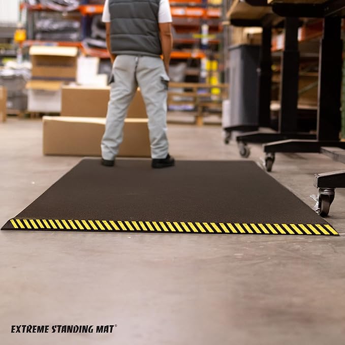 3’ x 7’ Black 1” Thick | Anti Fatigue Mats for Standing | Industrial Antifatigue Mat with Safety Stripes | Anti Fatigue Mat for Work & Workplace