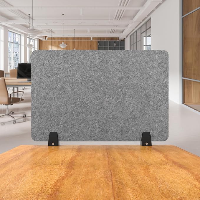 ReFocus Raw Clamp-On Acoustic Desk Divider, Noise-Reducing PET Privacy Panel for Offices, Sound-Dampening Desk Partition for Focused Work, Easy Installation Workspace Divider (24" × 16", Castle Gray)