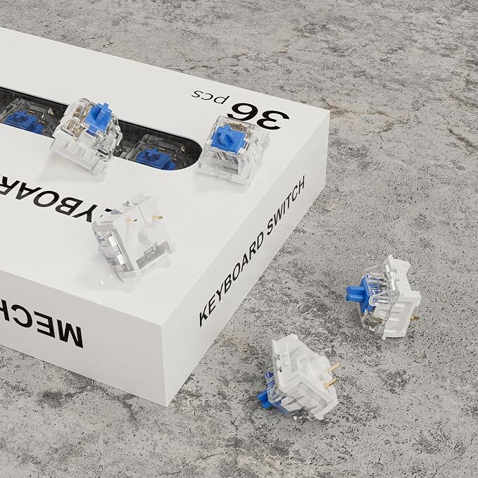 Zhouwang 36PCS Blue Switches,3 Pin Replacement Dustproof Mechanical Keyboards Switches, Suitable clicker for 3D Prints and Gaming Keyboards