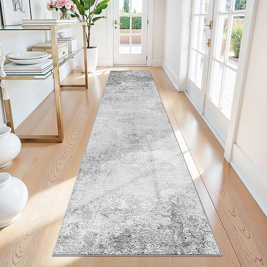 RUUGME Washable Runner Rug 2x8: Abstract Hallway Runners Non-Slip Low Pile Rugs for Kitchen Entryway Laundry Stain Resistant Ultra Thin Soft Carpet for Newlyweds Dorm Modern Home Decor (2X8 Grey)
