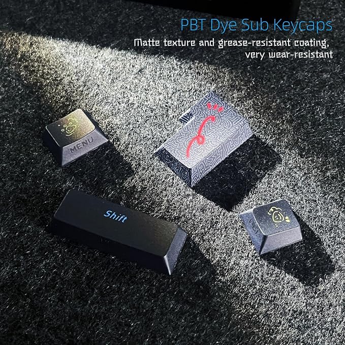 Womier Shine Through Keycaps Black Graffiti Cute PBT Keycaps 60 65 75 100 Percent, Cherry Profile Dye-Sublimation Custom Key caps Set for Cherry Gateron MX Switches Mechanical Keyboard-Black